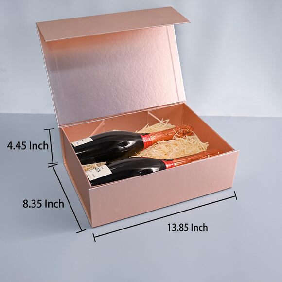Luxury Rose Gold Magnetic Gift Box 13.85x8.35x4.45” with Ribbon, Card & Filler - Picture 3 of 8